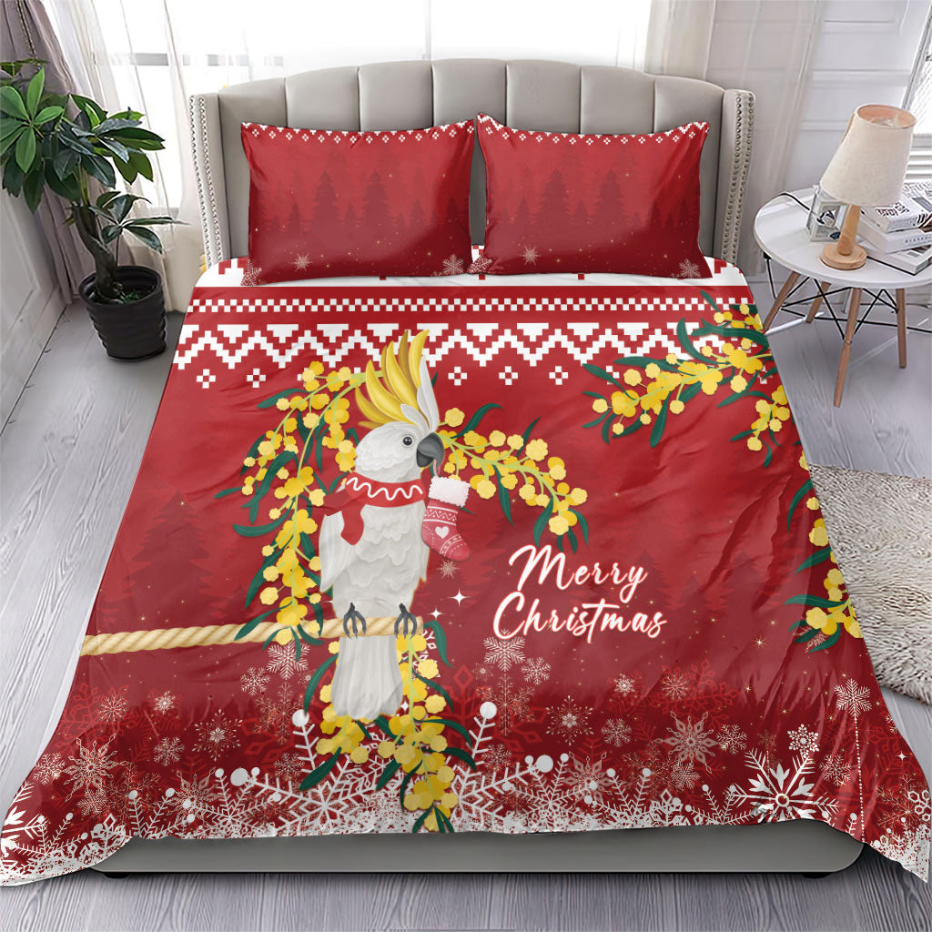 Australia Sulphur-crested Cockatoo Christmas Bedding Set Aussie Golden Wattle Merry Xmas