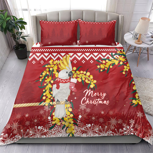Australia Sulphur-crested Cockatoo Christmas Bedding Set Aussie Golden Wattle Merry Xmas