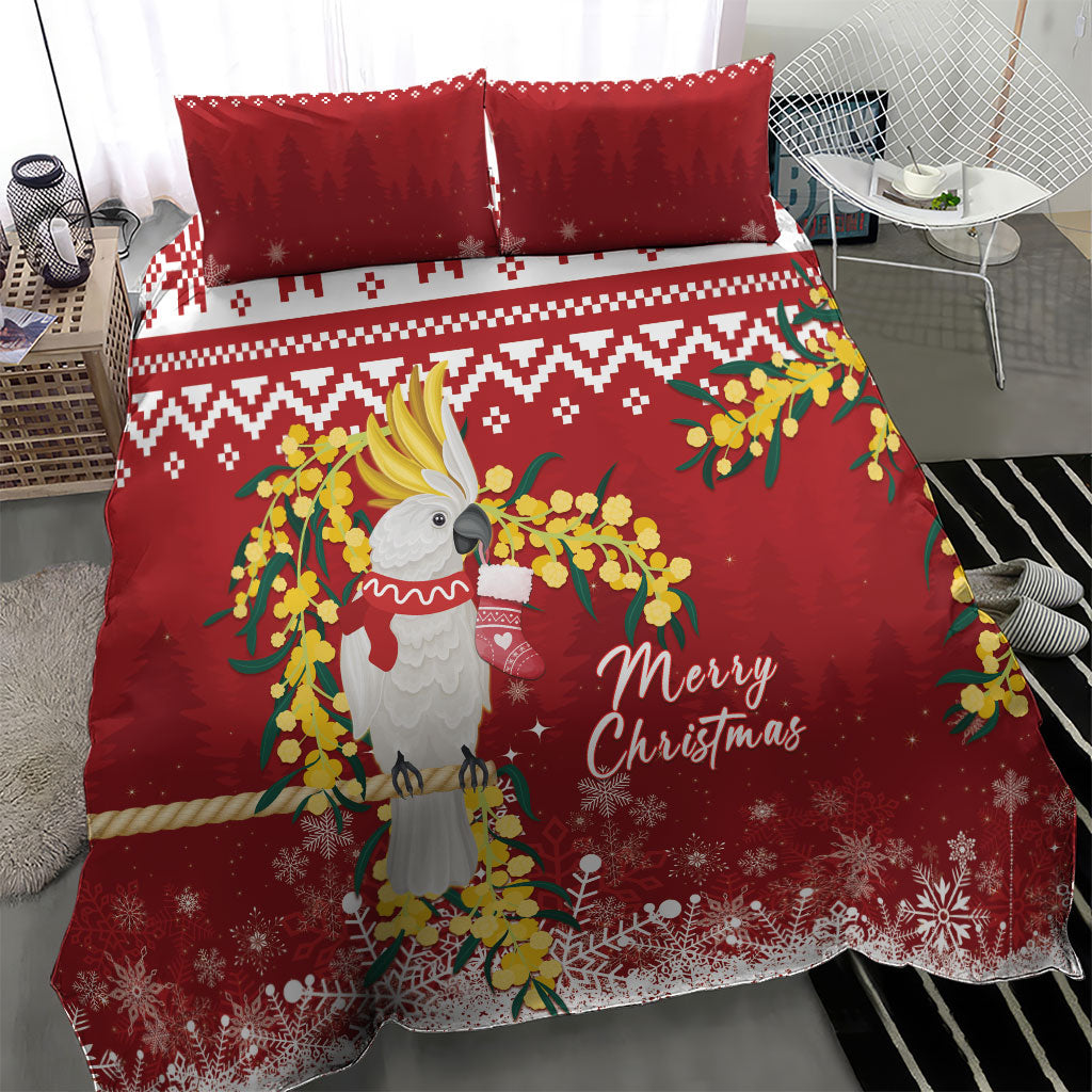 Australia Sulphur-crested Cockatoo Christmas Bedding Set Aussie Golden Wattle Merry Xmas