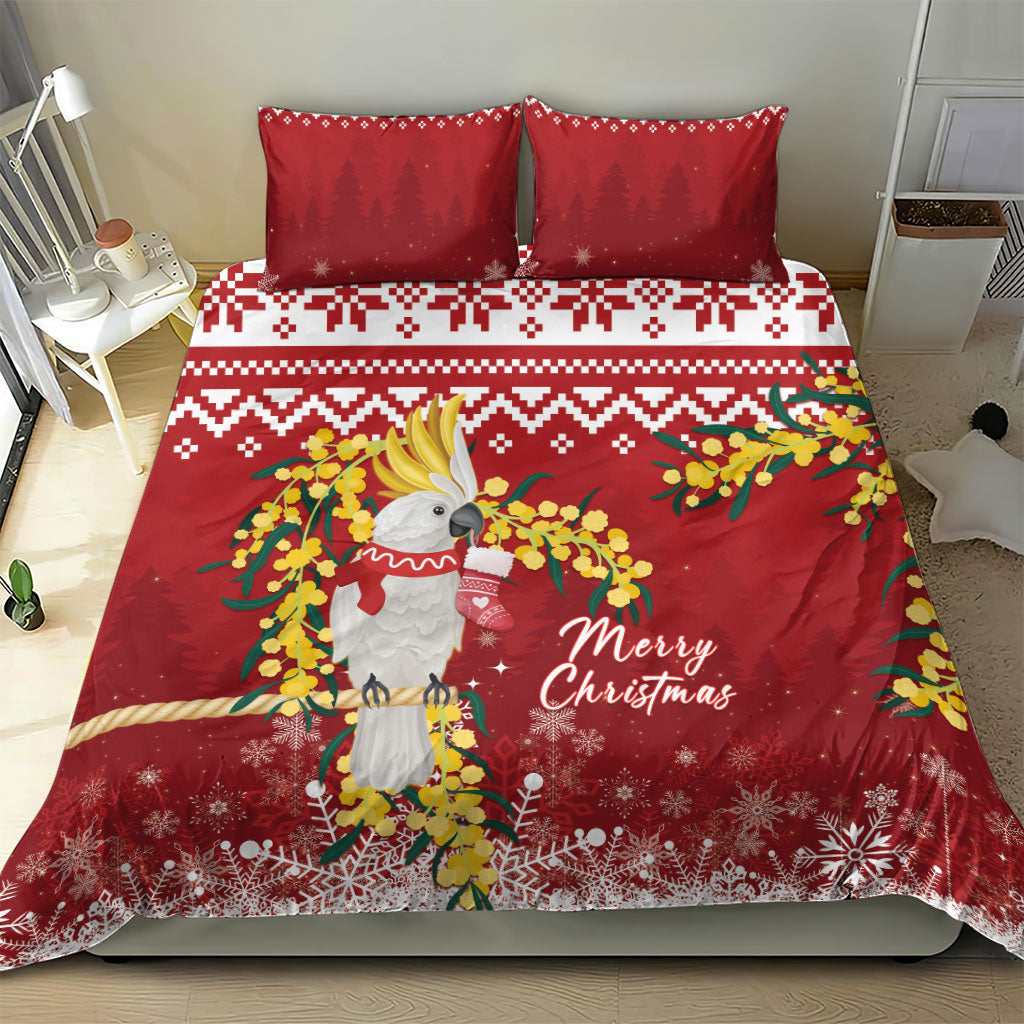 Australia Sulphur-crested Cockatoo Christmas Bedding Set Aussie Golden Wattle Merry Xmas