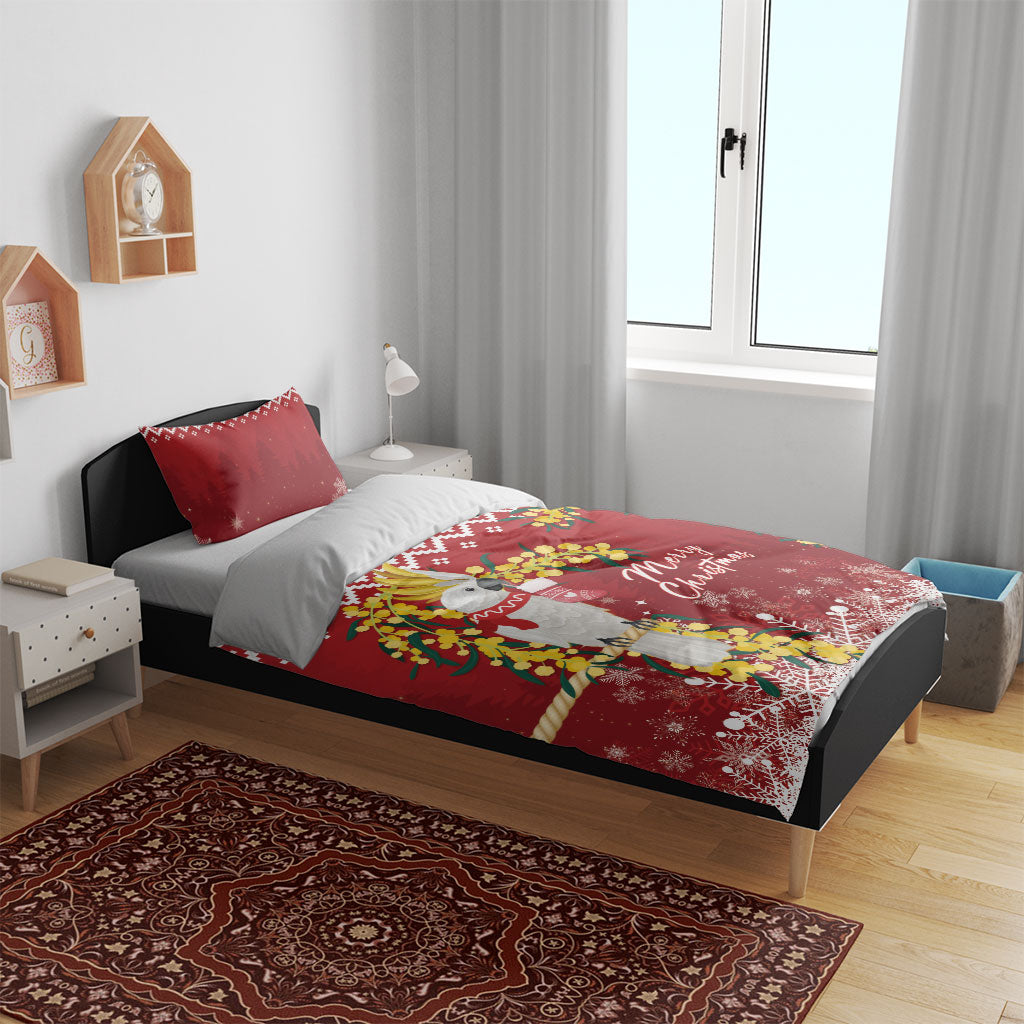 Australia Sulphur-crested Cockatoo Christmas Bedding Set Aussie Golden Wattle Merry Xmas