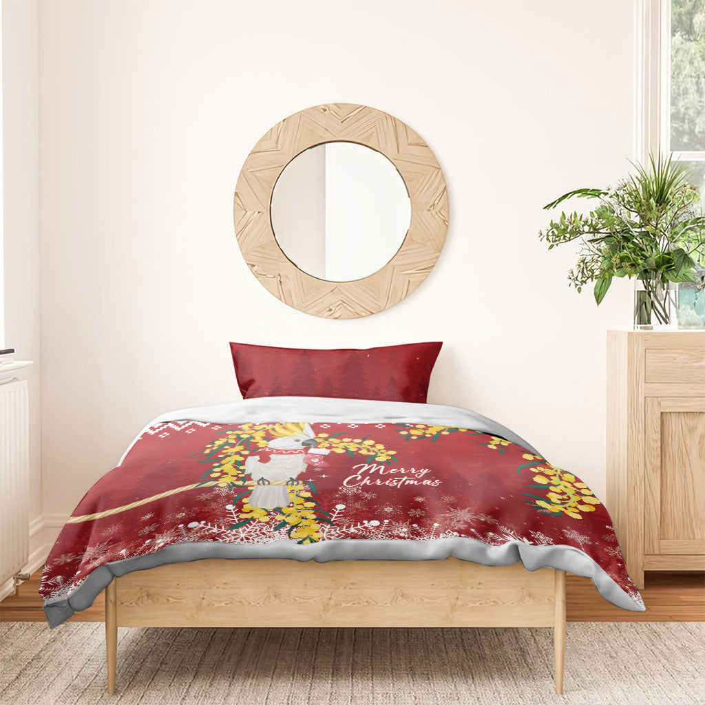 Australia Sulphur-crested Cockatoo Christmas Bedding Set Aussie Golden Wattle Merry Xmas