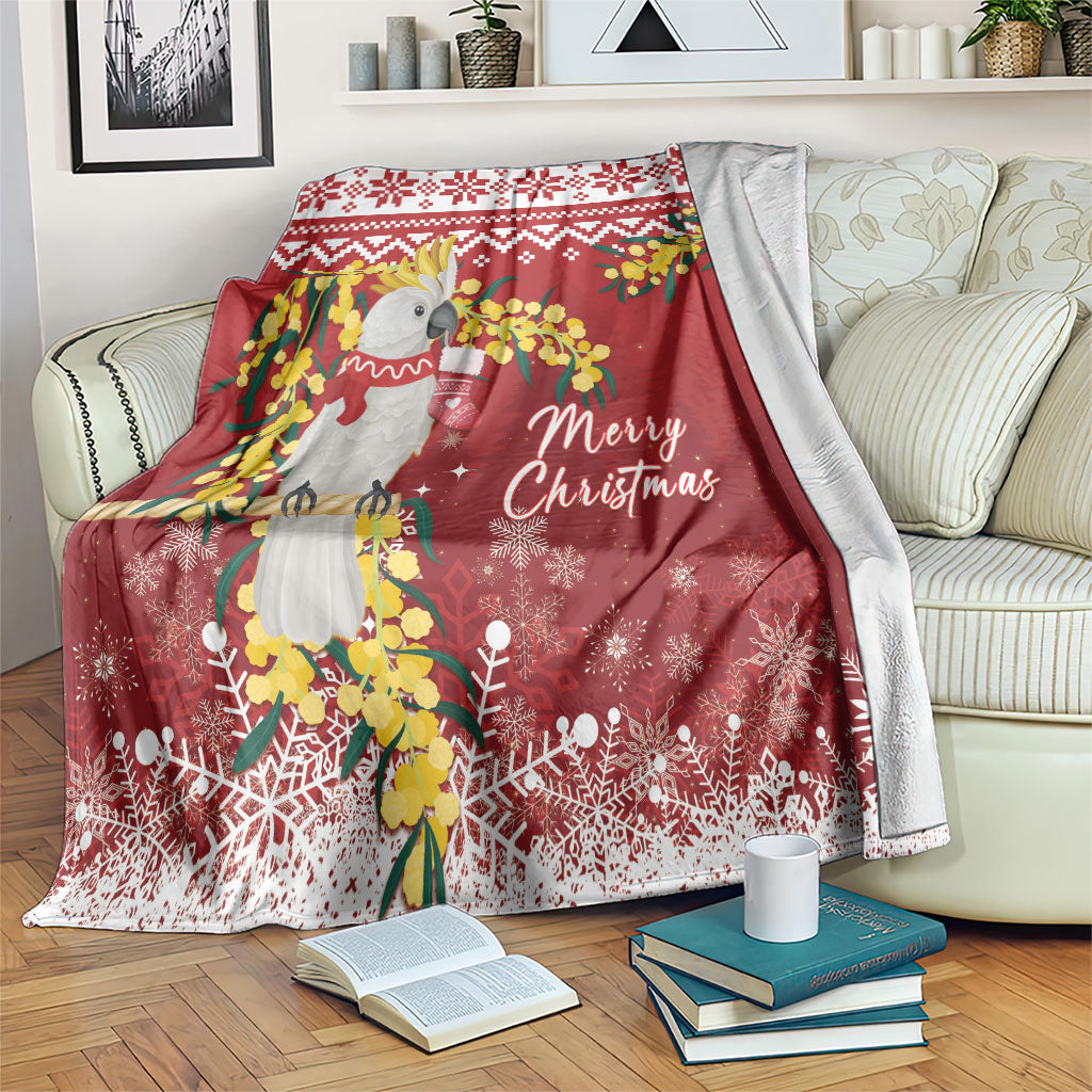 Australia Sulphur-crested Cockatoo Christmas Blanket Aussie Golden Wattle Merry Xmas