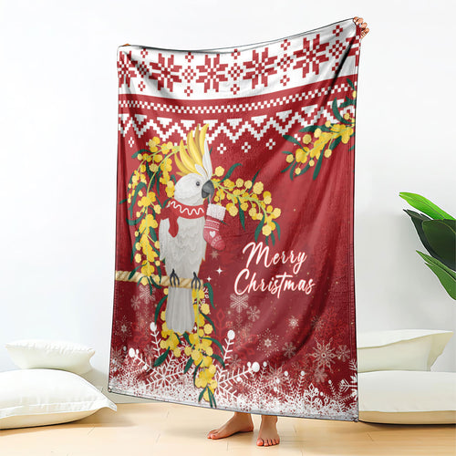 Australia Sulphur-crested Cockatoo Christmas Blanket Aussie Golden Wattle Merry Xmas