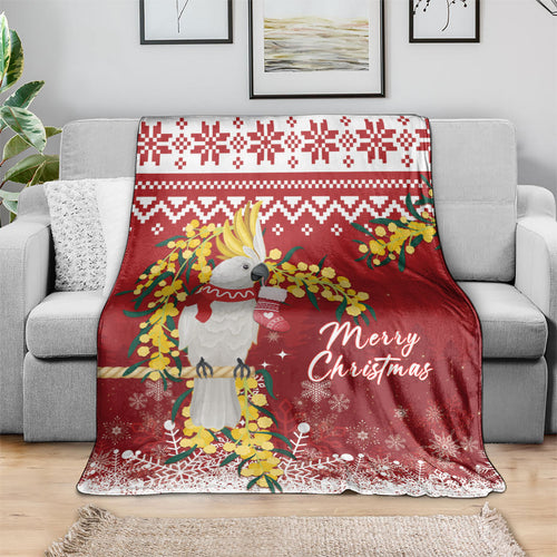 Australia Sulphur-crested Cockatoo Christmas Blanket Aussie Golden Wattle Merry Xmas