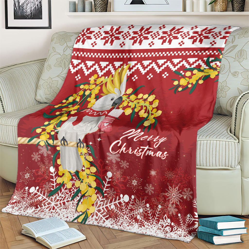 Australia Sulphur-crested Cockatoo Christmas Blanket Aussie Golden Wattle Merry Xmas