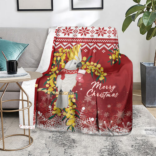 Australia Sulphur-crested Cockatoo Christmas Blanket Aussie Golden Wattle Merry Xmas