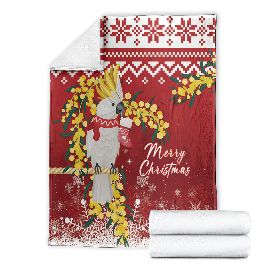 Australia Sulphur-crested Cockatoo Christmas Blanket Aussie Golden Wattle Merry Xmas
