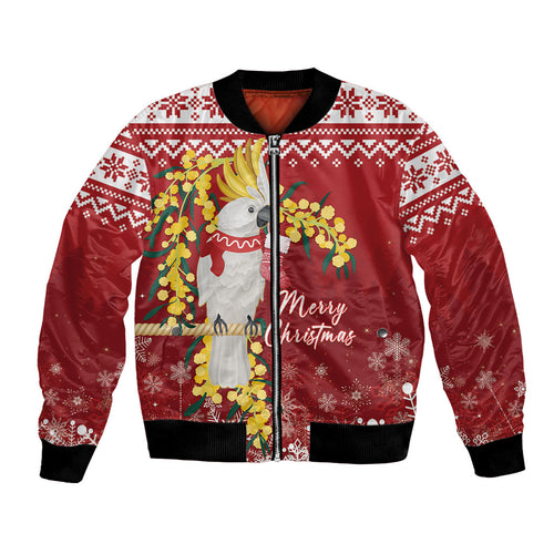 Australia Sulphur-crested Cockatoo Christmas Personalised Bomber Jacket Aussie Golden Wattle Merry Xmas