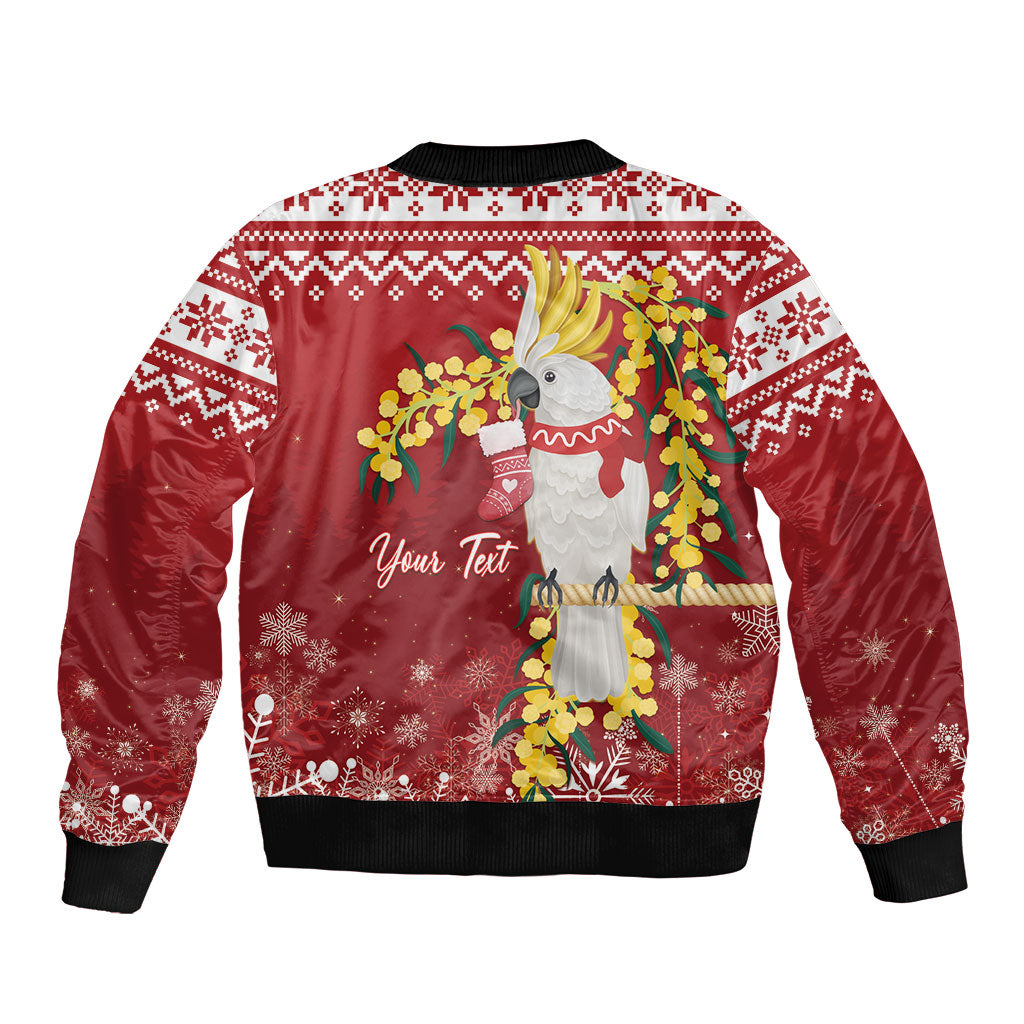 Australia Sulphur-crested Cockatoo Christmas Personalised Bomber Jacket Aussie Golden Wattle Merry Xmas