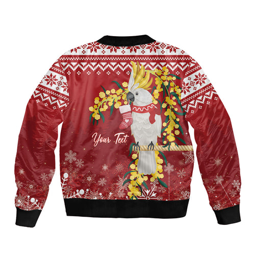 Australia Sulphur-crested Cockatoo Christmas Personalised Bomber Jacket Aussie Golden Wattle Merry Xmas