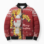 Australia Sulphur-crested Cockatoo Christmas Personalised Bomber Puffer Jacket Aussie Golden Wattle Merry Xmas