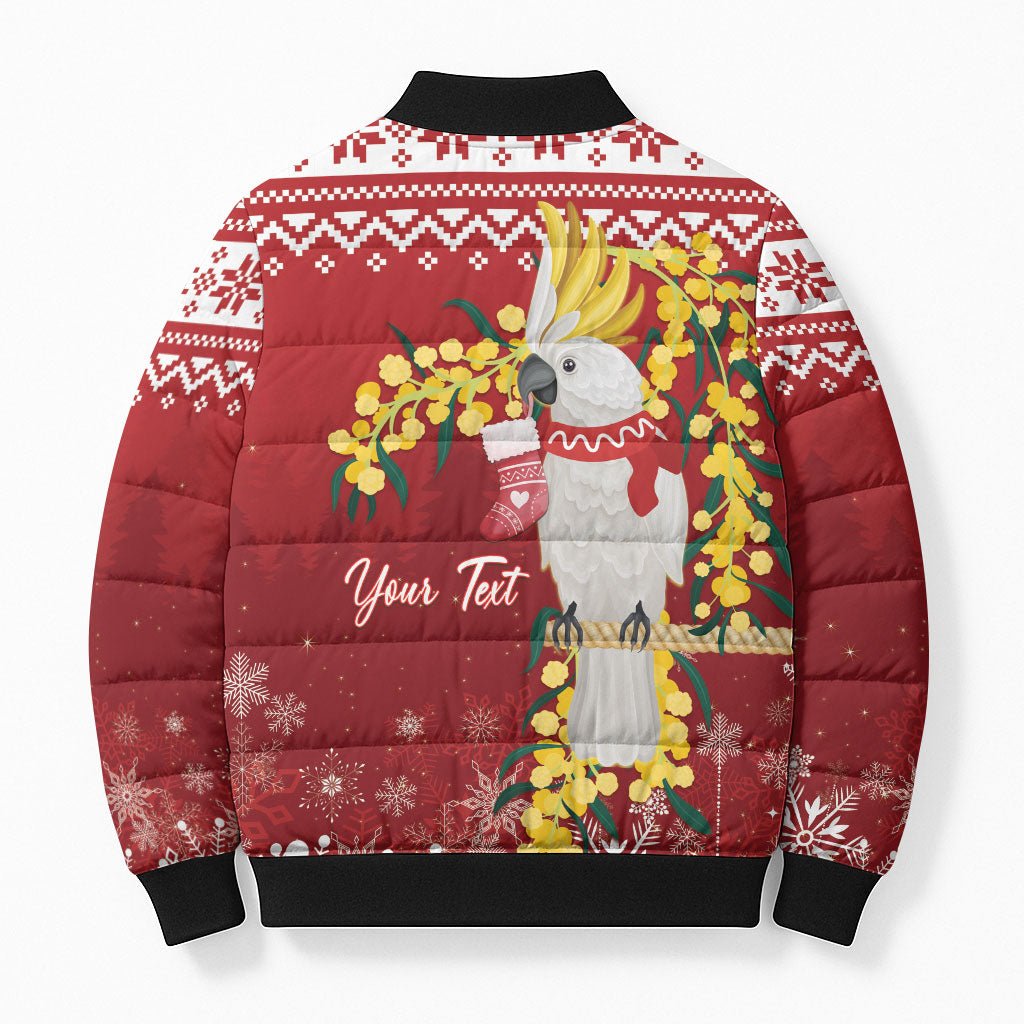 Australia Sulphur-crested Cockatoo Christmas Personalised Bomber Puffer Jacket Aussie Golden Wattle Merry Xmas