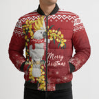 Australia Sulphur-crested Cockatoo Christmas Personalised Bomber Puffer Jacket Aussie Golden Wattle Merry Xmas