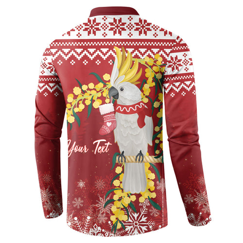 Australia Sulphur-crested Cockatoo Christmas Personalised Button Sweatshirt Aussie Golden Wattle Merry Xmas