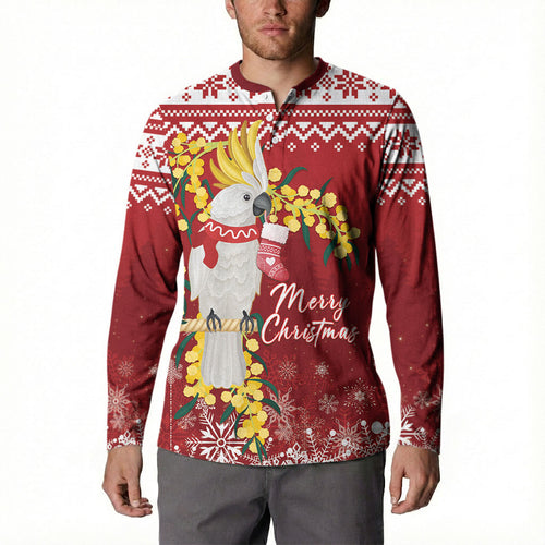 Australia Sulphur-crested Cockatoo Christmas Personalised Button Sweatshirt Aussie Golden Wattle Merry Xmas