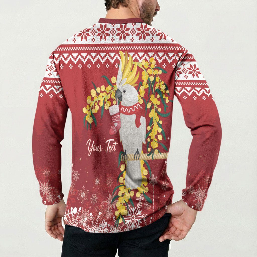 Australia Sulphur-crested Cockatoo Christmas Personalised Button Sweatshirt Aussie Golden Wattle Merry Xmas
