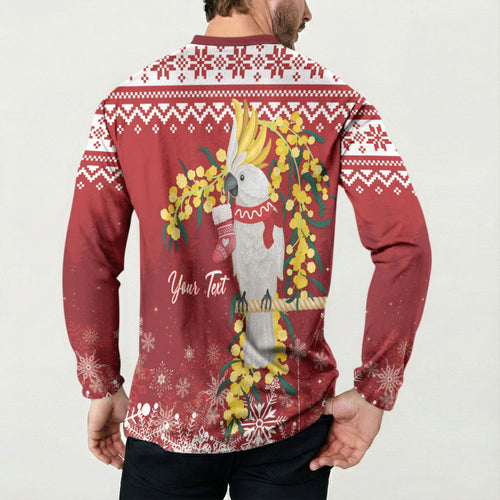 Australia Sulphur-crested Cockatoo Christmas Personalised Button Sweatshirt Aussie Golden Wattle Merry Xmas