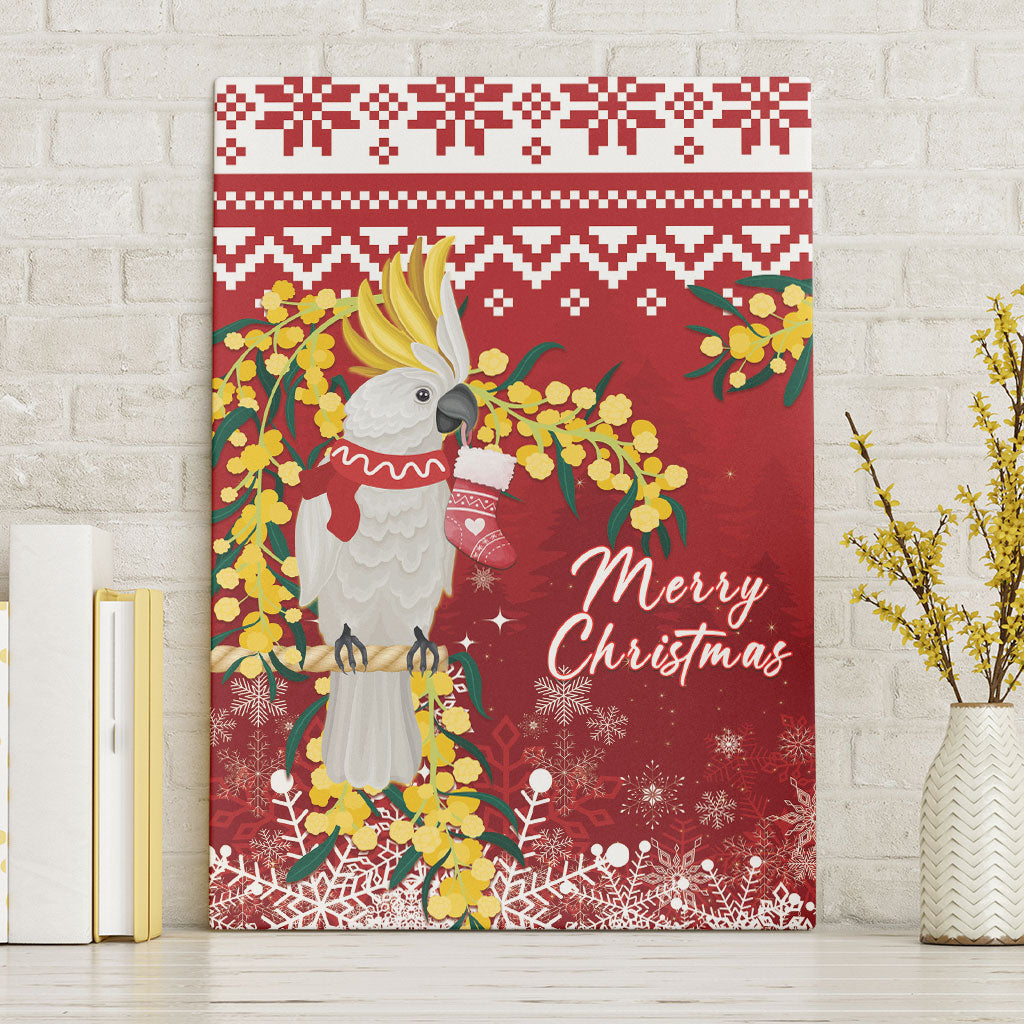 Australia Sulphur-crested Cockatoo Christmas Canvas Wall Art Aussie Golden Wattle Merry Xmas