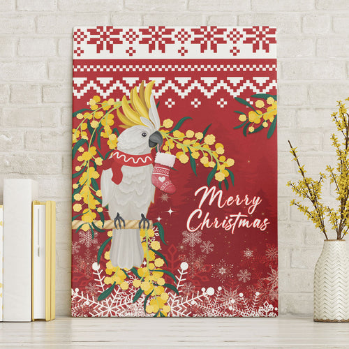 Australia Sulphur-crested Cockatoo Christmas Canvas Wall Art Aussie Golden Wattle Merry Xmas