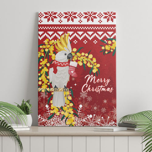 Australia Sulphur-crested Cockatoo Christmas Canvas Wall Art Aussie Golden Wattle Merry Xmas
