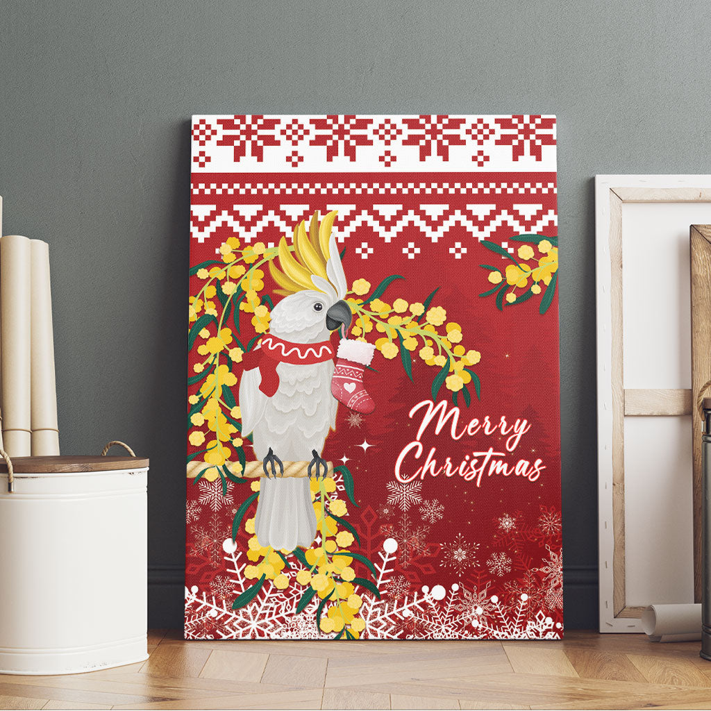 Australia Sulphur-crested Cockatoo Christmas Canvas Wall Art Aussie Golden Wattle Merry Xmas