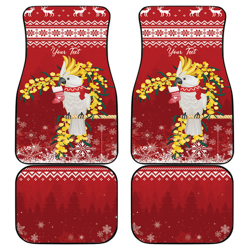 Australia Sulphur-crested Cockatoo Christmas Personalised Car Mats Aussie Golden Wattle Merry Xmas