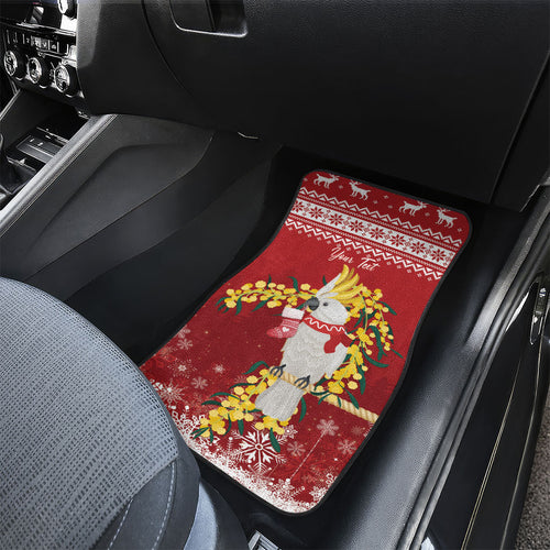 Australia Sulphur-crested Cockatoo Christmas Personalised Car Mats Aussie Golden Wattle Merry Xmas