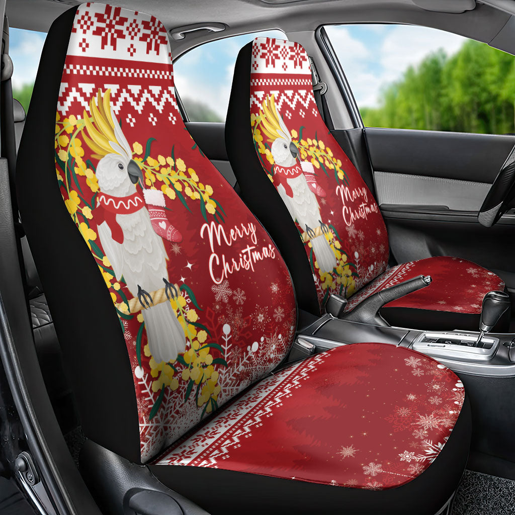 Australia Sulphur-crested Cockatoo Christmas Car Seat Cover Aussie Golden Wattle Merry Xmas