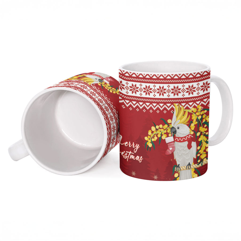 Australia Sulphur-crested Cockatoo Christmas Ceramic Mug Aussie Golden Wattle Merry Xmas