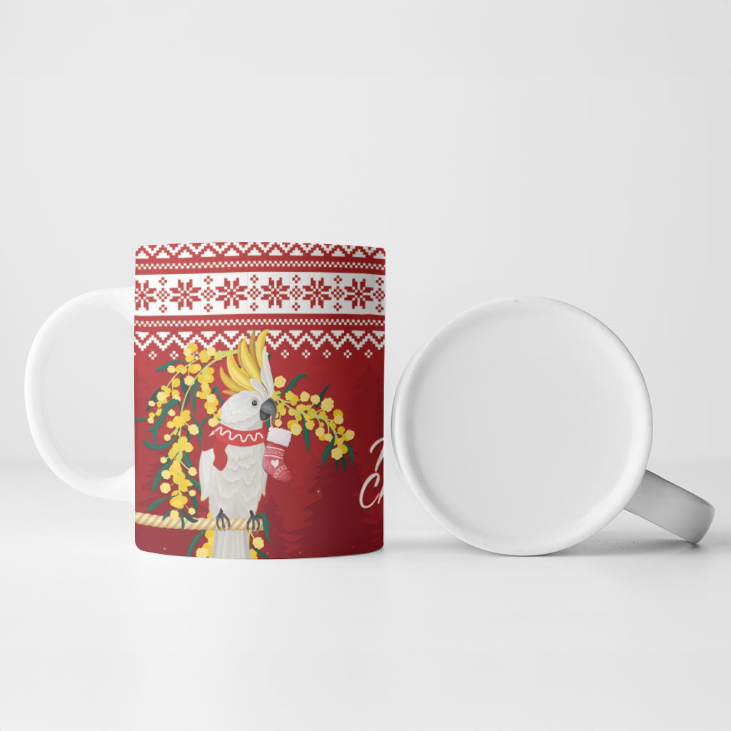Australia Sulphur-crested Cockatoo Christmas Ceramic Mug Aussie Golden Wattle Merry Xmas