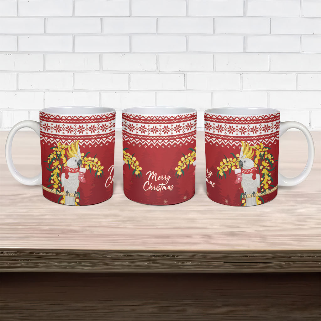Australia Sulphur-crested Cockatoo Christmas Ceramic Mug Aussie Golden Wattle Merry Xmas
