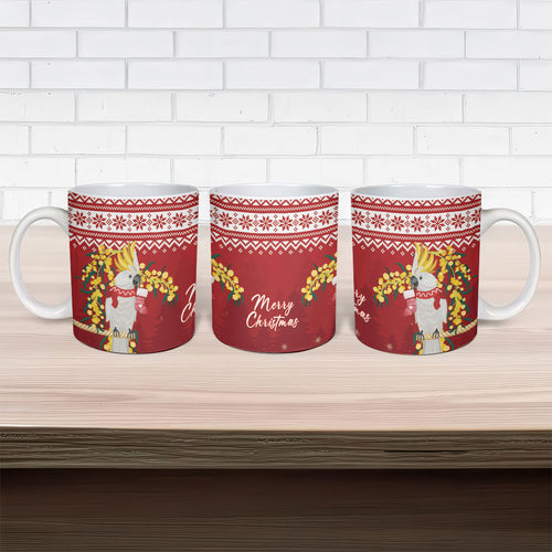 Australia Sulphur-crested Cockatoo Christmas Ceramic Mug Aussie Golden Wattle Merry Xmas