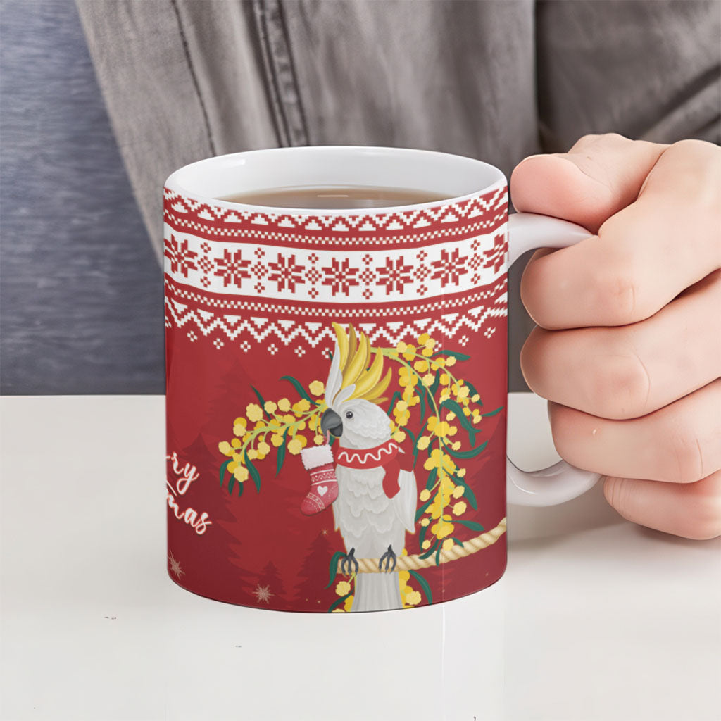 Australia Sulphur-crested Cockatoo Christmas Ceramic Mug Aussie Golden Wattle Merry Xmas