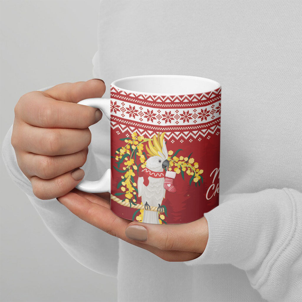 Australia Sulphur-crested Cockatoo Christmas Ceramic Mug Aussie Golden Wattle Merry Xmas