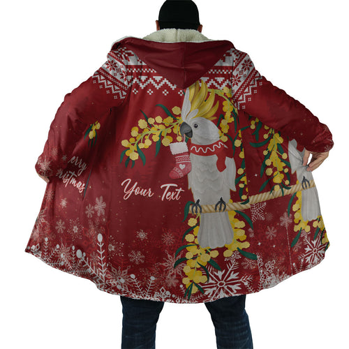 Australia Sulphur-crested Cockatoo Christmas Personalised Cloak Aussie Golden Wattle Merry Xmas
