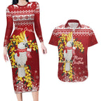 Australia Sulphur-crested Cockatoo Christmas Personalised Couples Matching Long Sleeve Bodycon Dress and Hawaiian Shirt Aussie Golden Wattle Merry Xmas