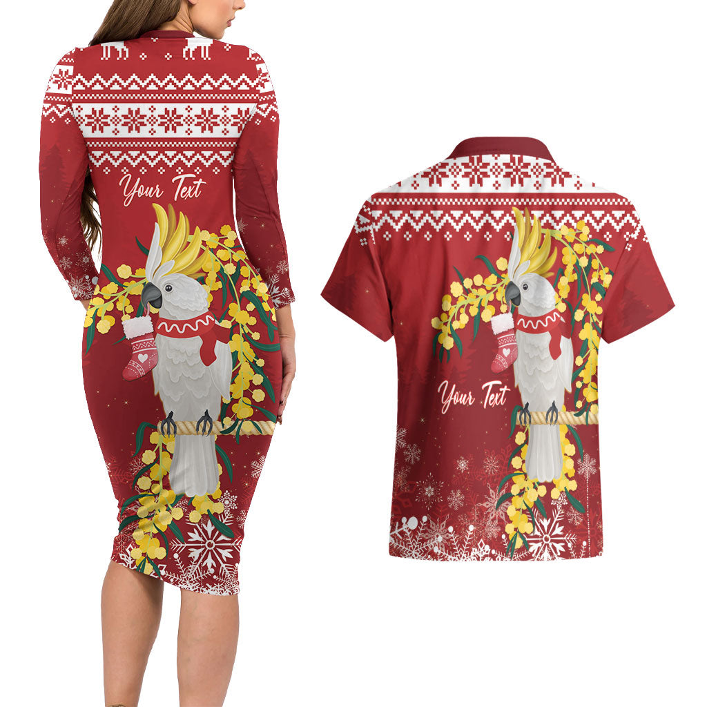 Australia Sulphur-crested Cockatoo Christmas Personalised Couples Matching Long Sleeve Bodycon Dress and Hawaiian Shirt Aussie Golden Wattle Merry Xmas