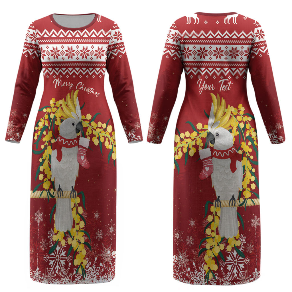 Australia Sulphur-crested Cockatoo Christmas Personalised Couples Matching Long Sleeve Bodycon Dress and Hawaiian Shirt Aussie Golden Wattle Merry Xmas LT22