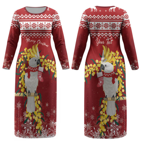 Australia Sulphur-crested Cockatoo Christmas Personalised Couples Matching Long Sleeve Bodycon Dress and Hawaiian Shirt Aussie Golden Wattle Merry Xmas LT22