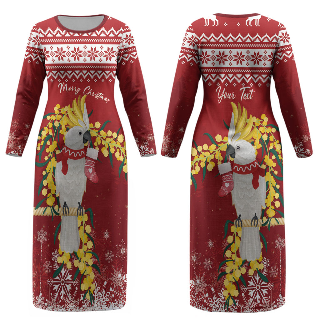 Australia Sulphur-crested Cockatoo Christmas Personalised Couples Matching Long Sleeve Bodycon Dress and Long Sleeve Button Shirt Aussie Golden Wattle Merry Xmas LT22
