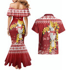 Australia Sulphur-crested Cockatoo Christmas Personalised Couples Matching Mermaid Dress and Hawaiian Shirt Aussie Golden Wattle Merry Xmas