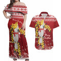 Australia Sulphur-crested Cockatoo Christmas Personalised Couples Matching Off Shoulder Maxi Dress and Hawaiian Shirt Aussie Golden Wattle Merry Xmas