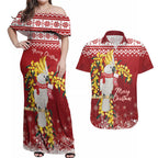 Australia Sulphur-crested Cockatoo Christmas Personalised Couples Matching Off Shoulder Maxi Dress and Hawaiian Shirt Aussie Golden Wattle Merry Xmas