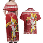 Australia Sulphur-crested Cockatoo Christmas Personalised Couples Matching Off Shoulder Maxi Dress and Hawaiian Shirt Aussie Golden Wattle Merry Xmas