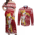 Australia Sulphur-crested Cockatoo Christmas Personalised Couples Matching Off Shoulder Maxi Dress and Long Sleeve Button Shirt Aussie Golden Wattle Merry Xmas