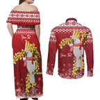 Australia Sulphur-crested Cockatoo Christmas Personalised Couples Matching Off Shoulder Maxi Dress and Long Sleeve Button Shirt Aussie Golden Wattle Merry Xmas