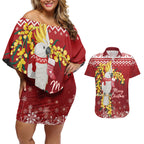 Australia Sulphur-crested Cockatoo Christmas Personalised Couples Matching Off Shoulder Short Dress and Hawaiian Shirt Aussie Golden Wattle Merry Xmas
