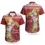Australia Sulphur-crested Cockatoo Christmas Personalised Couples Matching Off Shoulder Short Dress and Hawaiian Shirt Aussie Golden Wattle Merry Xmas LT22