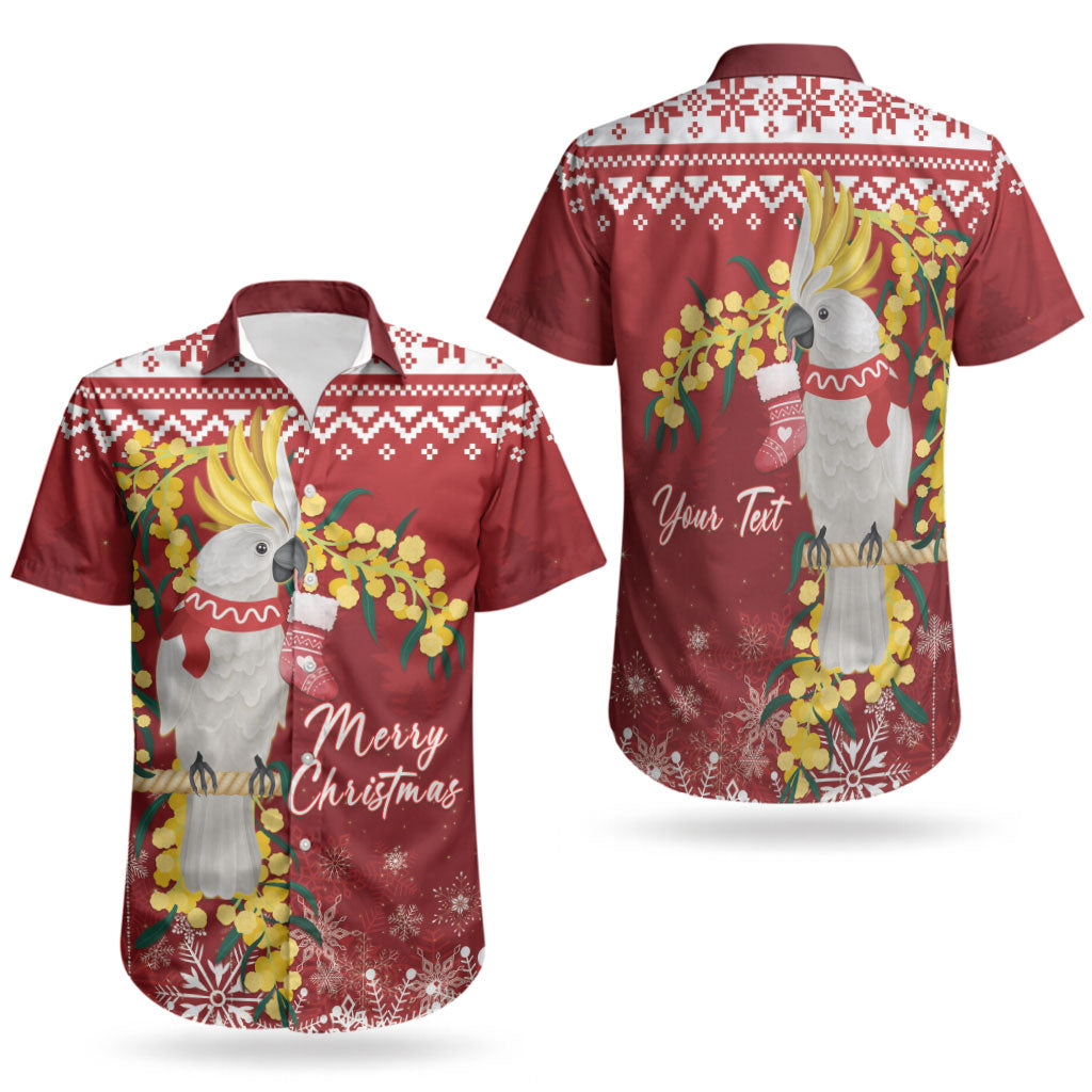 Australia Sulphur-crested Cockatoo Christmas Personalised Couples Matching Off Shoulder Short Dress and Hawaiian Shirt Aussie Golden Wattle Merry Xmas LT22